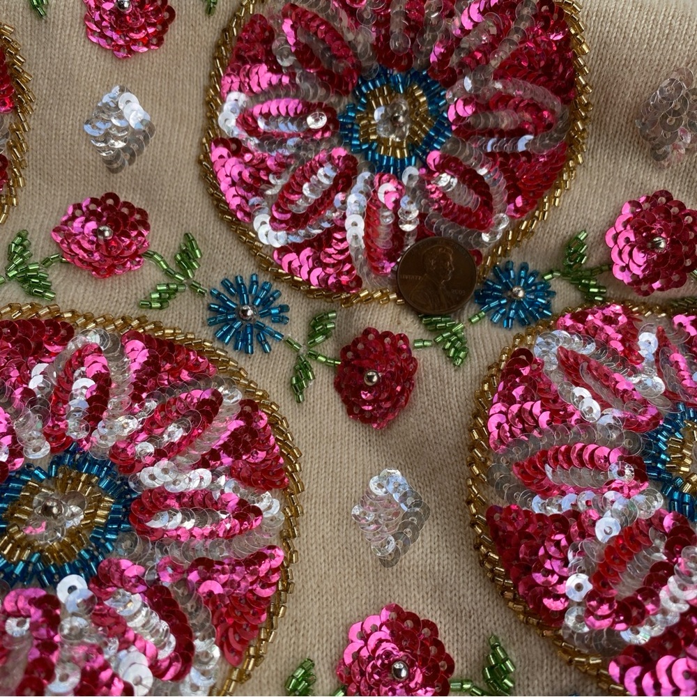 FLAWED NWT Frances Valentine Oslo beaded sequin knit cardigan cardi coat - Picture 11 of 15